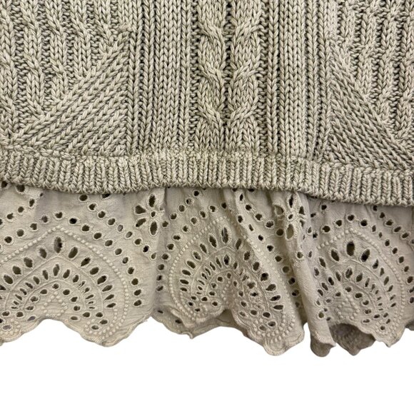 Anthropologie Lace Peplum Sweater Green XS Cable Knit Boho Cottagecore - Picture 3 of 7